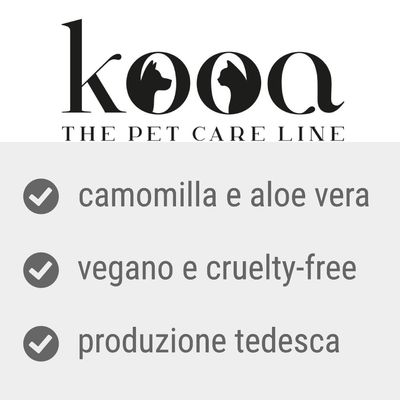 kooa THE PET CARE LINE. camomilla e aloe vera, vegano e cruelty-free, produzione tedesca.
