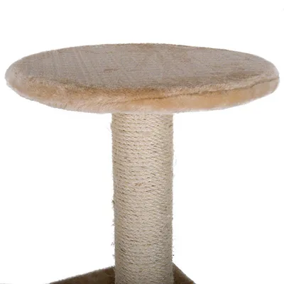 Tiragraffi con piattaforma beige e tronco avvolto in sisal, adatto ai gatti per graffiare e arrampicarsi.