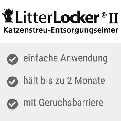 LitterLocker II Katzenstreu-Entsorgungseimer. Einfache Anwendung, hält bis zu 2 Monate, mit Geruchsbarriere.