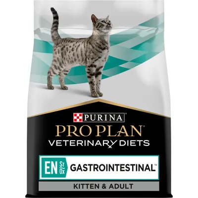 Purina Pro Plan Veterinary Diets EN Gastrointestinal for kitten and adult, visible on product packaging.