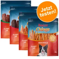 Gemischtes Probierpaket Rocco Chings Originals - Hühnerbrust Streifen, Entenbrust Streifen, Kaninchen, Rind 850 g