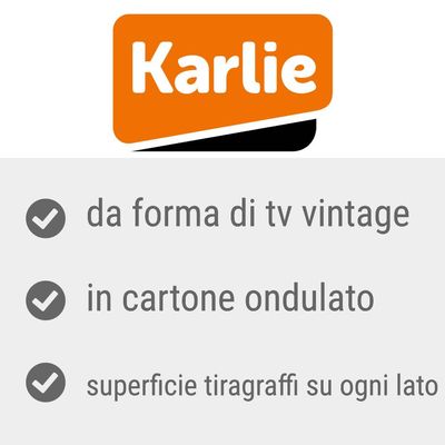 Karlie, da forma di tv vintage, in cartone ondulato, superficie tiragraffi su ogni lato