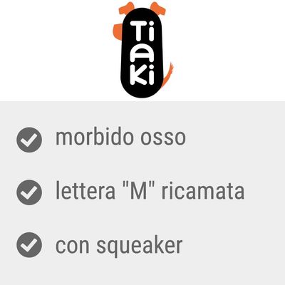 Tiaki. morbido osso, lettera 'M' ricamata, con squeak
