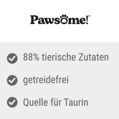 Pawsome! 88% tierische Zutaten, getreidefrei, Quelle für Taurin.