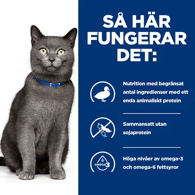 Så här fungerar det: Nutrition med begränsat antal ingredienser med ett enda animaliskt protein. Sammansatt utan sojaprotein. Höga nivåer av omega-3 och omega-6 fettsyror.