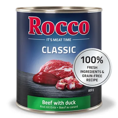 Rocco Classic nötkött med anka, 800g burk. 100 % färska ingredienser och spannmålsfritt recept.
