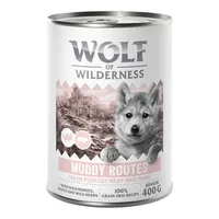10 + 2 gratis! 12 x 400 g Wolf of Wilderness Hrană umedă câini - Junior: Muddy Routes - Pasăre cu porc 12 x 400 g
