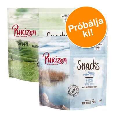 Purizon Snacks Fish with Beef, 100% meat, fish & liver, for adult cats, 40 g. Narancssárga kör: Próbálja ki!