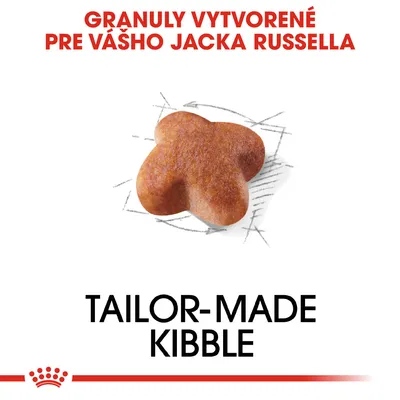 Granuly vytvorené pre vášho Jacka Russella. Tailor-made kibble. Zobrazená jedna granula špeciálneho tvaru.