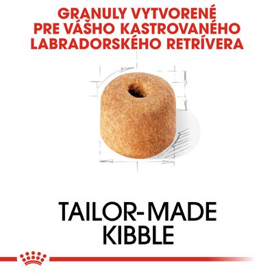 Granuly vytvorené pre vášho kastrovaného labradorského retrívera. TAILOR-MADE KIBBLE. Zobrazený tvar granule s otvorom v strede.