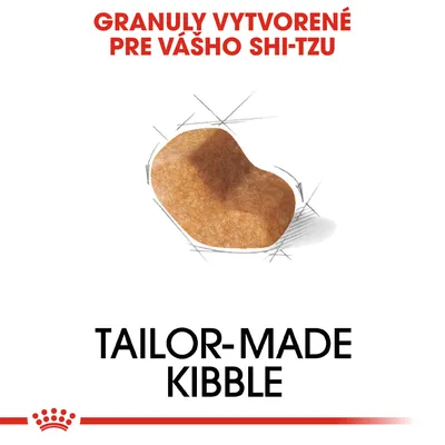 Granuly vytvorené pre vášho Shi-Tzu. TAILOR-MADE KIBBLE. Zobrazený tvar granule na bielom pozadí.