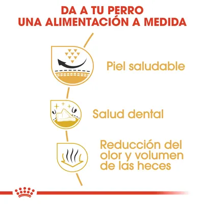 Da a tu perro una alimentación a medida. Piel saludable, salud dental, reducción del olor y volumen de las heces.