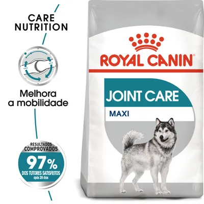 Royal Canin Joint Care Maxi. Melhora a mobilidade. Resultados comprovados: 97% dos tutores satisfeitos após 28 dias.