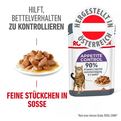 Hilft, Bettelverhalten zu kontrollieren. Hergestellt in Österreich. Feine Stückchen in Soße. Appetite Control: 90% der Besitzer berichten kontrolliertes Betteln in 4 Wochen.
