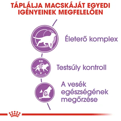 Táplálja macskáját egyedi igényeinek megfelelően: Életerő komplex, Testsúly kontroll, A vesék egészségének megőrzése