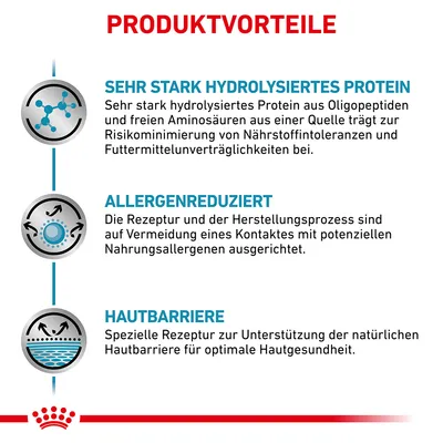 Prednosti izdelka: zelo močno hidrolizirane beljakovine za zmanjšanje prehranskih intoleranc, zmanjšana vsebnost alergenov za preprečevanje alergenov, kožna bariera za optimalno zdravje kože.