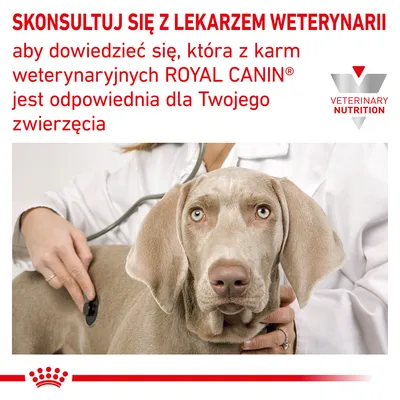 SKONSULTUJ SIĘ Z LEKARZEM WETERYNARII aby dowiedzieć się, która z karm weterynaryjnych ROYAL CANIN jest odpowiednia dla Twojego zwierzęcia. VETERINARY NUTRITION.