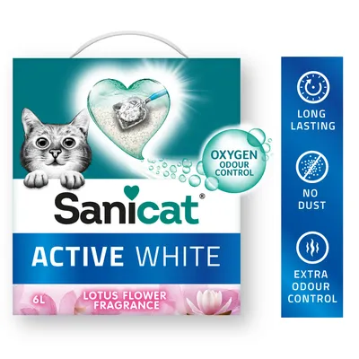 Sanicat ACTIVE WHITE, 6L, lotus flower fragrance. OXYGEN ODOUR CONTROL. LONG LASTING, NO DUST, EXTRA ODOUR CONTROL (αγγλικά). Sanicat ACTIVE WHITE, 6L, lotus flower fragrance. OXYGEN ODOUR CONTROL. LONG LASTING, NO DUST, EXTRA ODOUR CONTROL (αγγλικά).