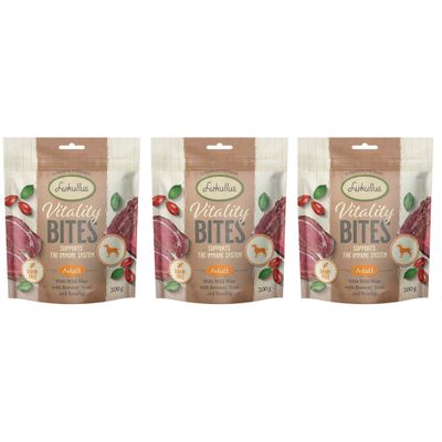 Lukullus Vitality Bites Adult, bez zbóż, z dzikiem, drożdżami piwnymi i dziką różą. Wspiera układ odpornościowy. Opakowanie: 200g.