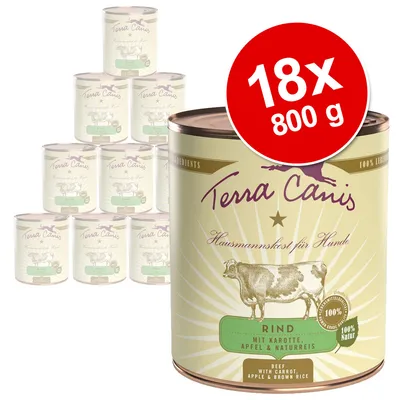 Terra Canis Hausmannskost für Hunde, Rind mit Karotte, Apfel & Naturreis, 18x 800g Dosen