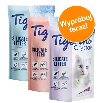 Żwirek Tigerino Silicate Litter Classic, Silicate Litter oraz Crystals with Lavender Scent 5 l. Widoczne piktogramy: lekki, ekonomiczny, pochłania zapachy, bezpyłowy, hamuje rozwój bakterii. Wypróbuj teraz!