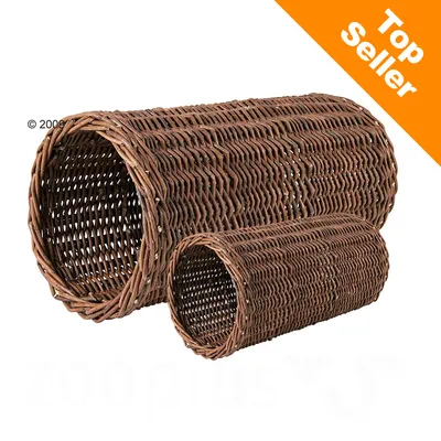 Due tunnel intrecciati in vimini di diverse dimensioni. Angolo arancione con testo: Top Seller. Due tunnel intrecciati in vimini di diverse dimensioni. Angolo arancione con testo: Top Seller.