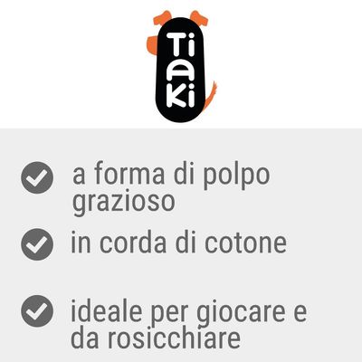 Tiaki. a forma di polpo grazioso, in corda di cotone, ideale per giocare e da rosicchiare.