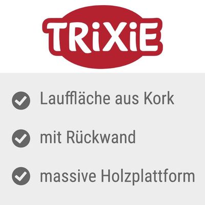 TRIXIE. Lauffläche aus Kork, mit Rückwand, massive Holzplattform. Texte en allemand.
