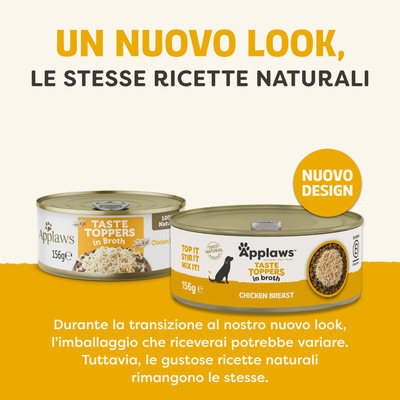 Applaws Taste Toppers in Brodo Petto di Pollo, nuovo design. Nota: durante la fase di transizione, il design della confezione consegnata può variare, la ricetta rimane invariata.