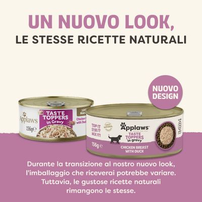 Applaws Taste Toppers in salsa di pollo con anatra, nuovo design della confezione. Durante la fase di transizione, il design consegnato può variare, la ricetta rimane invariata.