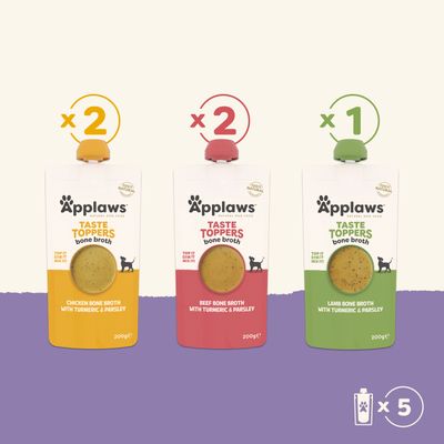 Applaws Taste Toppers in Broth 5 x 200g - Mixed Pack (3 Varieties)