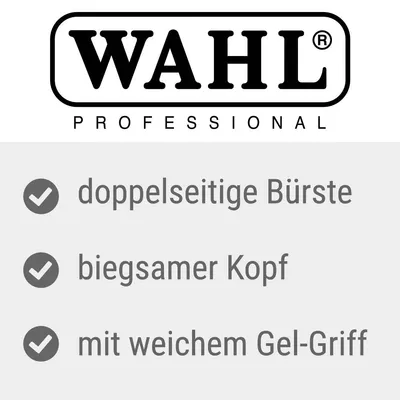 WAHL Professional. Doppelseitige Bürste, biegsamer Kopf, mit weichem Gel-Griff.