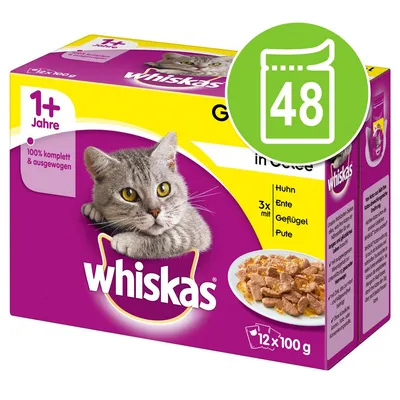 Whiskas kapsičky pro kočky 1+ Jahre, 12×100 g, příchutě Huhn, Ente, Geflügel, Pute, 100% komplett & ausgewogen, balení s ikonou 48. Whiskas kapsičky pro kočky 1+ Jahre, 12×100 g, příchutě Huhn, Ente, Geflügel, Pute, 100% komplett & ausgewogen, balení s ikonou 48.
