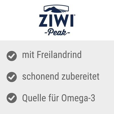 Ziwi Peak. Mit Freilandrind, schonend zubereitet, Quelle für Omega-3.