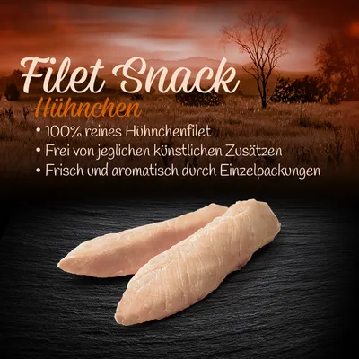 Filet Snack Hähnchen: 100% reines Hühnerfilet, frei von künstlichen Zusätzen, frisch und aromatisch durch Einzelpackungen.