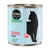 Cosma Nature kattenvoer, smaak zalm in bouillon, 100% natuurlijke ingrediënten. Zwarte kattensilhouet op lichtblauw blik.