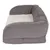 Grijs huisdierenbed met opstaande randen en wit pluche ligvlak, rechthoekig model. Materiaal: stof en pluche.