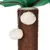 Tronc d’arbre recouvert de corde marron avec deux boules blanches en peluche suspendues et feuilles vertes en tissu visibles en haut.
