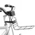 Portapacchi anteriore in metallo nero montato sul manubrio di una bicicletta argentata, struttura a griglia visibile senza accessori o oggetti trasportati.