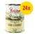 Purizon CHICKEN FILLET WITH GAME & RABBIT, 45 % chicken fillet, ADULT DOGS, 400 g. Gul cirkel med rød tekst: 24x.