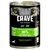 CRAVE Satisfy Their Nature, 100% natural lamb & beef, Hochwertiges Protein, Pastete Pasztet. Text in German and Polish. Wolf eyes graphic on black tin.