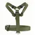 Green adjustable dog harness made of durable nylon with metal ring and plastic buckles.