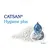 CATSAN Hygiene plus, granulés blancs avec goutte d’eau et surface poreuse visibles. Texte en anglais sur l’image.