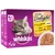 Whiskas Pure Delight, 12× kapsiček pro kočky od 1 roku, výběr drůbežích příchutí v želé: kuře, kachna, krůta. Text ve francouzštině.