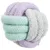Balle en corde tressée pour animaux, composée de trois couleurs visibles : violet, gris et vert clair. Matière textile apparente.