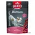 Опаковка Rinti Extra Bitties, 100 г, с надписи: Ohne Zucker, Mit Karotte & Spinat, Weiche Huhnstückchen. Изобразени са куче и парченца лакомства.