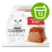 Purina Gourmet Revelations mousse manzo, confezione da 12 porzioni. In foto: confezione del prodotto e mousse servita su piatto.