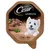 Cesar Landküche with turkey and beef in delicious sauce, image of a small white dog and a bowl with meat pieces.