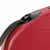 Close-up of a retractable lead with a black button and strap, showing the locking mechanism on a red plastic casing.