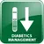 DIABETICS MANAGEMENT – το κείμενο εμφανίζεται στα αγγλικά κάτω από μια λωρίδα μέτρησης και ένα βέλος προς τα κάτω σε πράσινο φόντο.